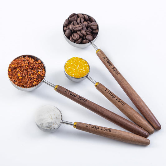 Wooden Scoops for Canisters 4PCS Wooden Scoop for Jars Measuring Spoons for Coffee Scoops Wooden Spoons Stainless Steel Scoop for Seasoning Sugar Tea-Multipurpose (Black Walnut & 304 Stainless Steel)